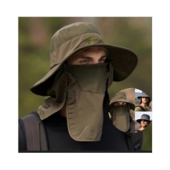 Captain Fisherman Style Foter BG-9073 Haki Renk Fileli Fötr Şapka + Çıkarılabilir Yüz ve Ense Korumaları